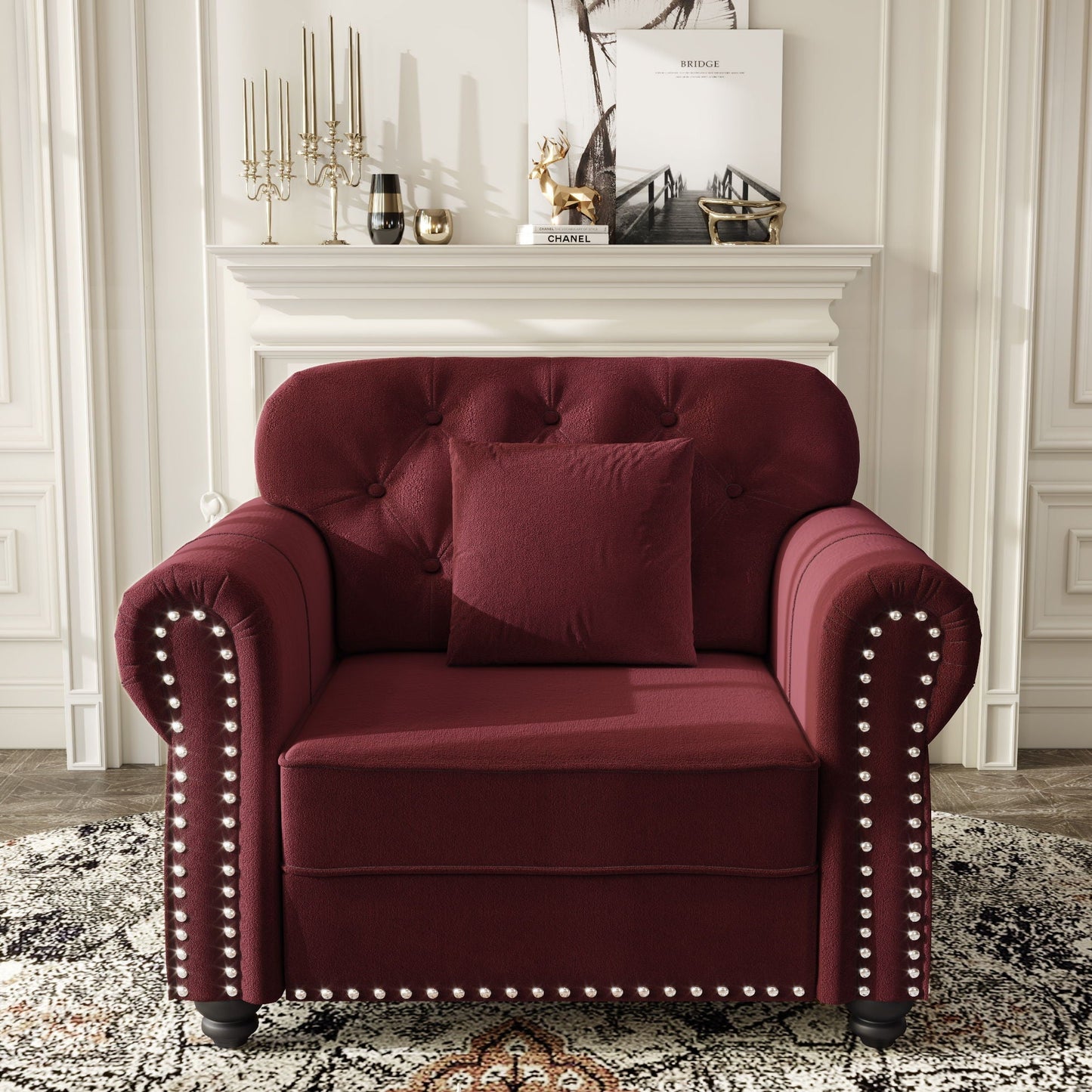 Upholstered Sofa with Nailhead and Rolled Arms