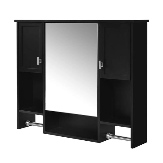 Wall mounted medicine cabinet with mirror, black finish, towel bars; Unique Piece Furniture on Tampa Home & Garden Store