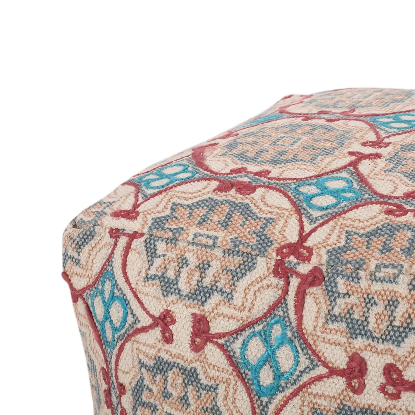 Amelia handwoven fabric pouf multicolor geometric accent by Unique Piece Furniture on Tampa Home & Garden Store
