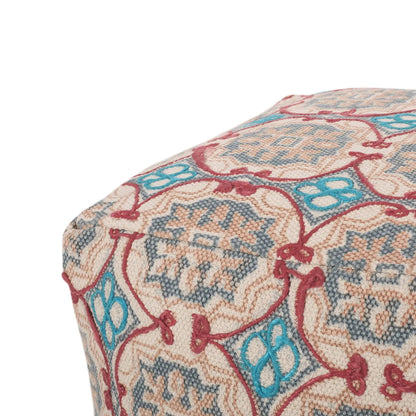Amelia handwoven fabric pouf multicolor geometric accent by Unique Piece Furniture on Tampa Home & Garden Store