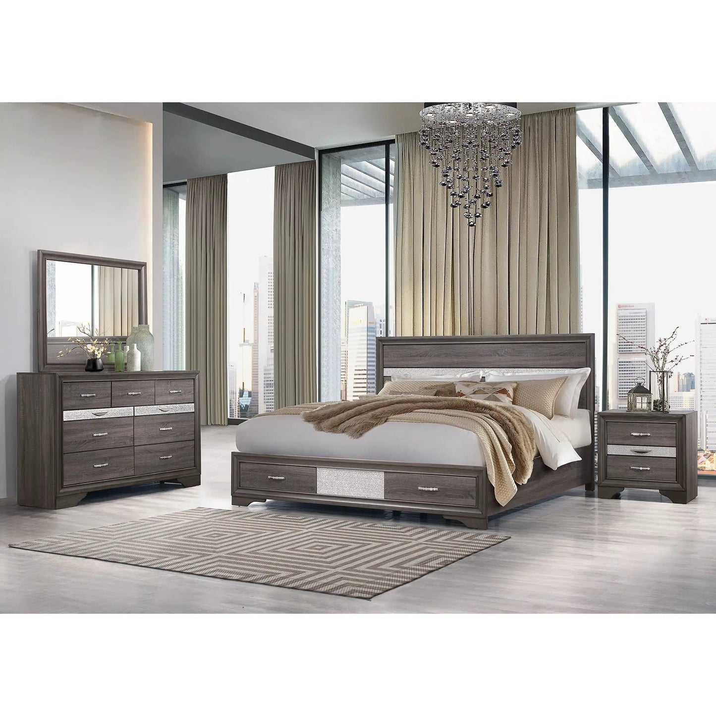 Ryder Sparkle Nightstand Gray With Three Drawers