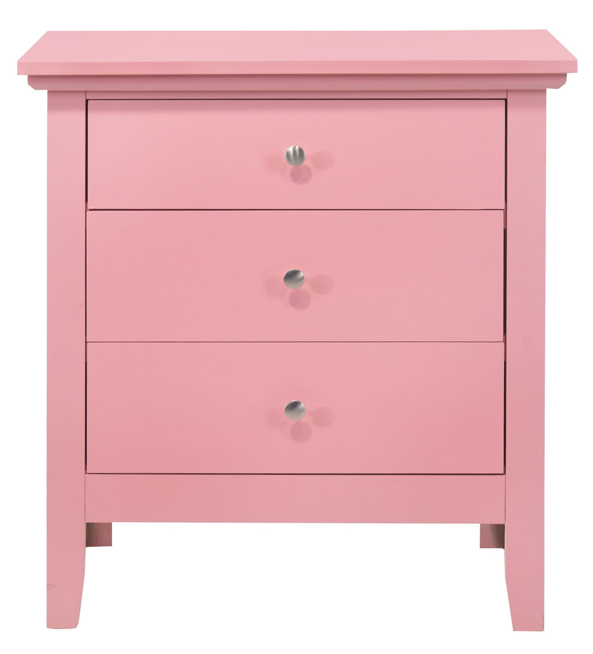 Pink 3-drawer accent nightstand with dove-tailed drawers and metal knobs, HouseOfZazla on Tampa Home & Garden Store