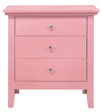 Pink 3-drawer accent nightstand with dove-tailed drawers and metal knobs, HouseOfZazla on Tampa Home & Garden Store