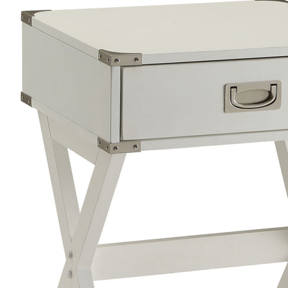 Babs Accent Table silver metal finish with riveted corner brackets on Tampa Home & Garden Store