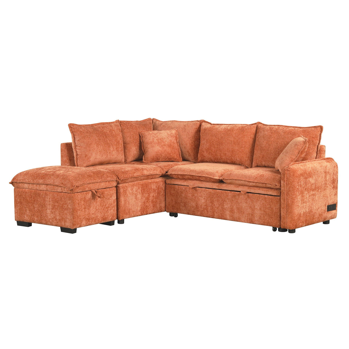 Convertible sofa bed sectional 3-piece rust-orange fabric with two pillows and ottoman on Tampa Home & Garden Store