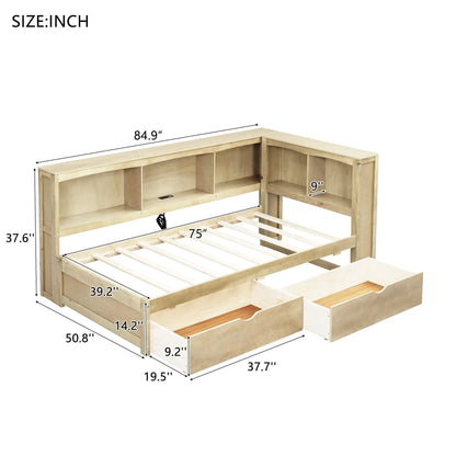 Daybed with Storage Drawers and USB Ports