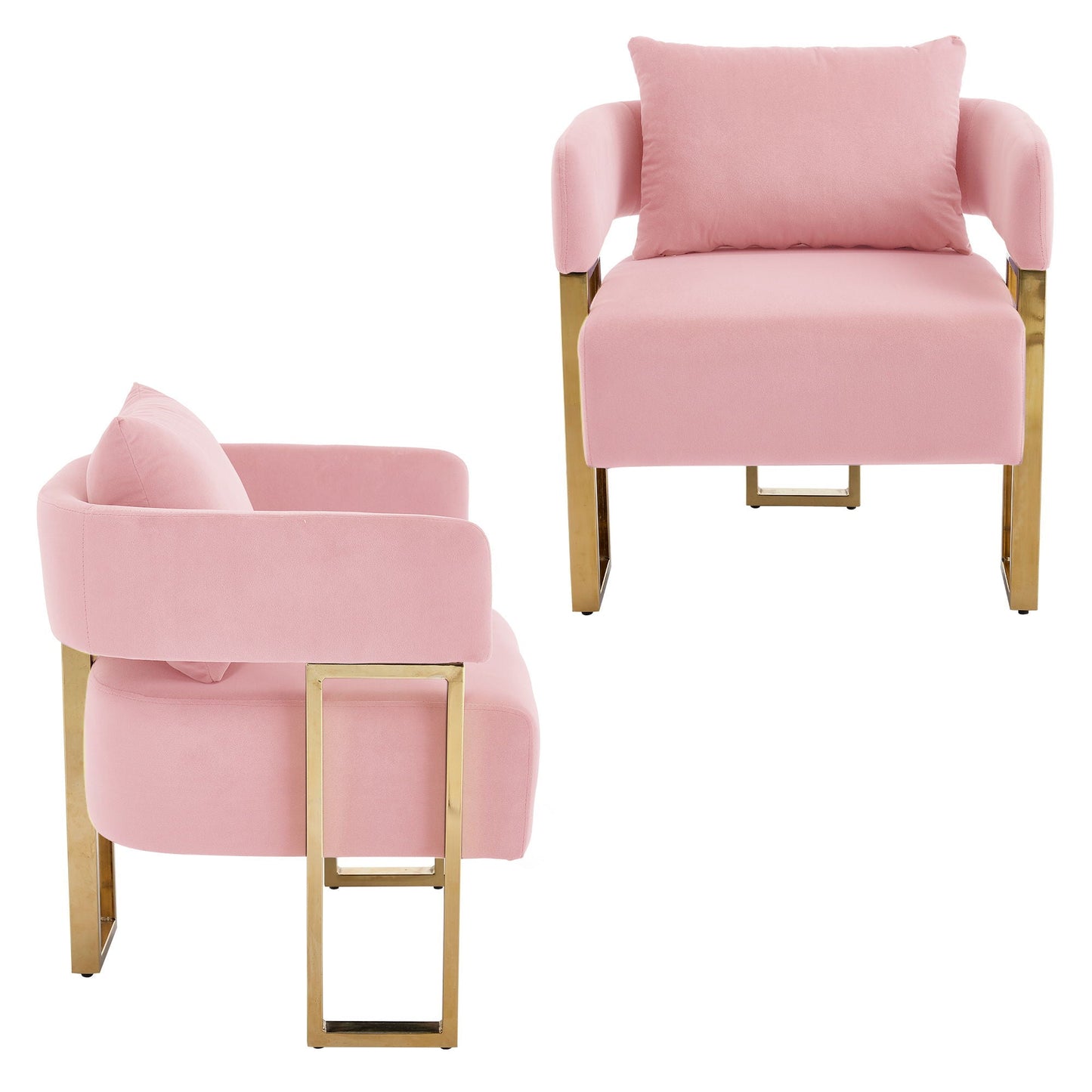 2-piece chair set Modern Classic Teddy Fleece pink upholstery with gold legs HouseOfZazla on Tampa Home & Garden Store
