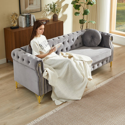 Plush and 82 Inch Velvet Chesterfield Sofa