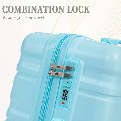 HIFINE Tourist 3-Piece blue ABS spinner luggage set by HouseOfZazla close-up with zipper lock on Tampa Home & Garden Store