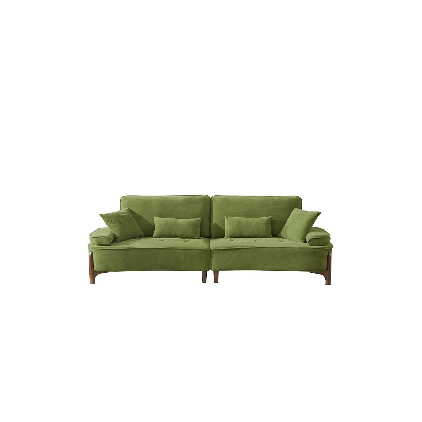 Comfortable Deep Seated Sofa With Pillows in green upholstery with wooden legs on Tampa Home & Garden Store