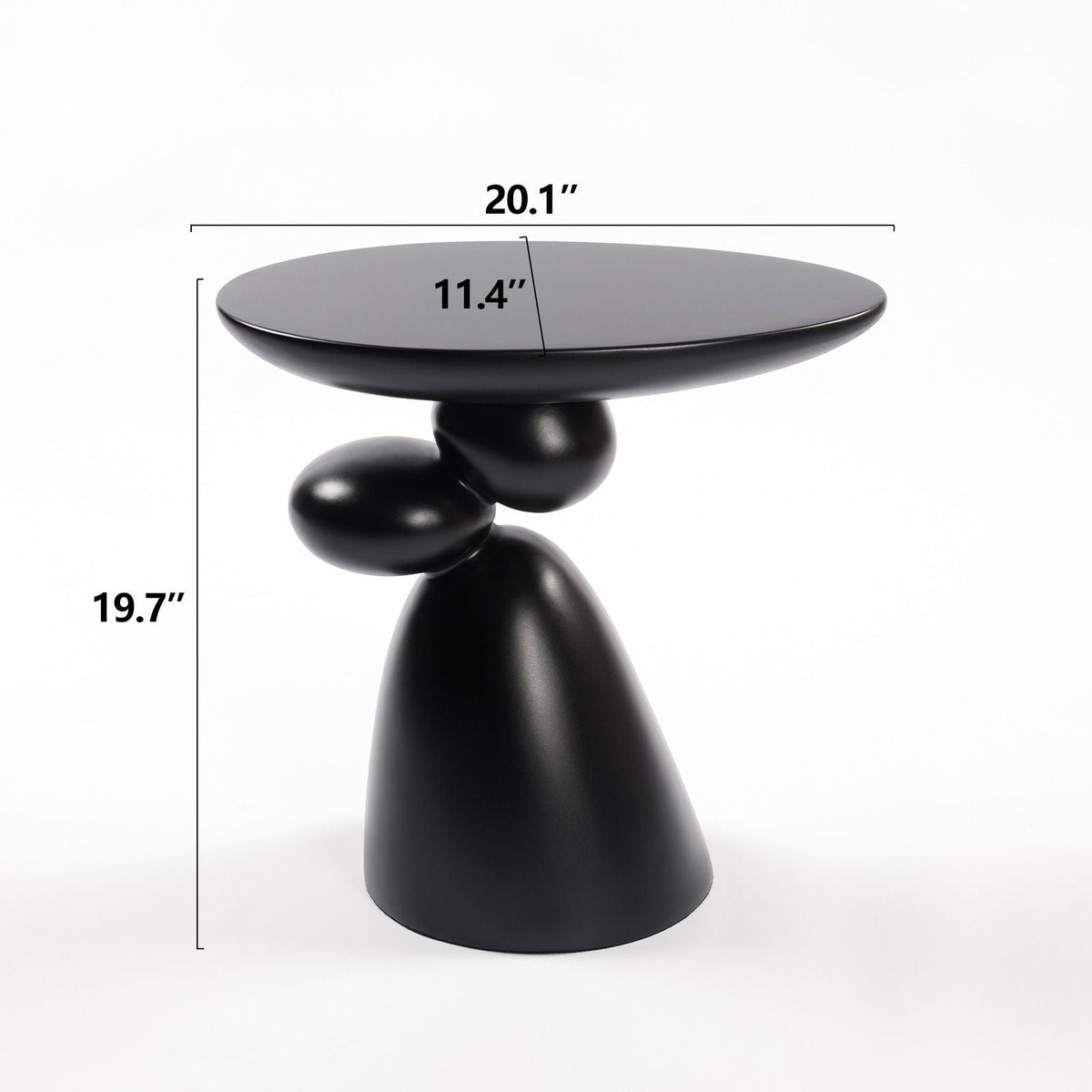 Lucky Stone Shaped Table with Sculptural Base in black, round top 20.1 in diameter on Tampa Home & Garden Store