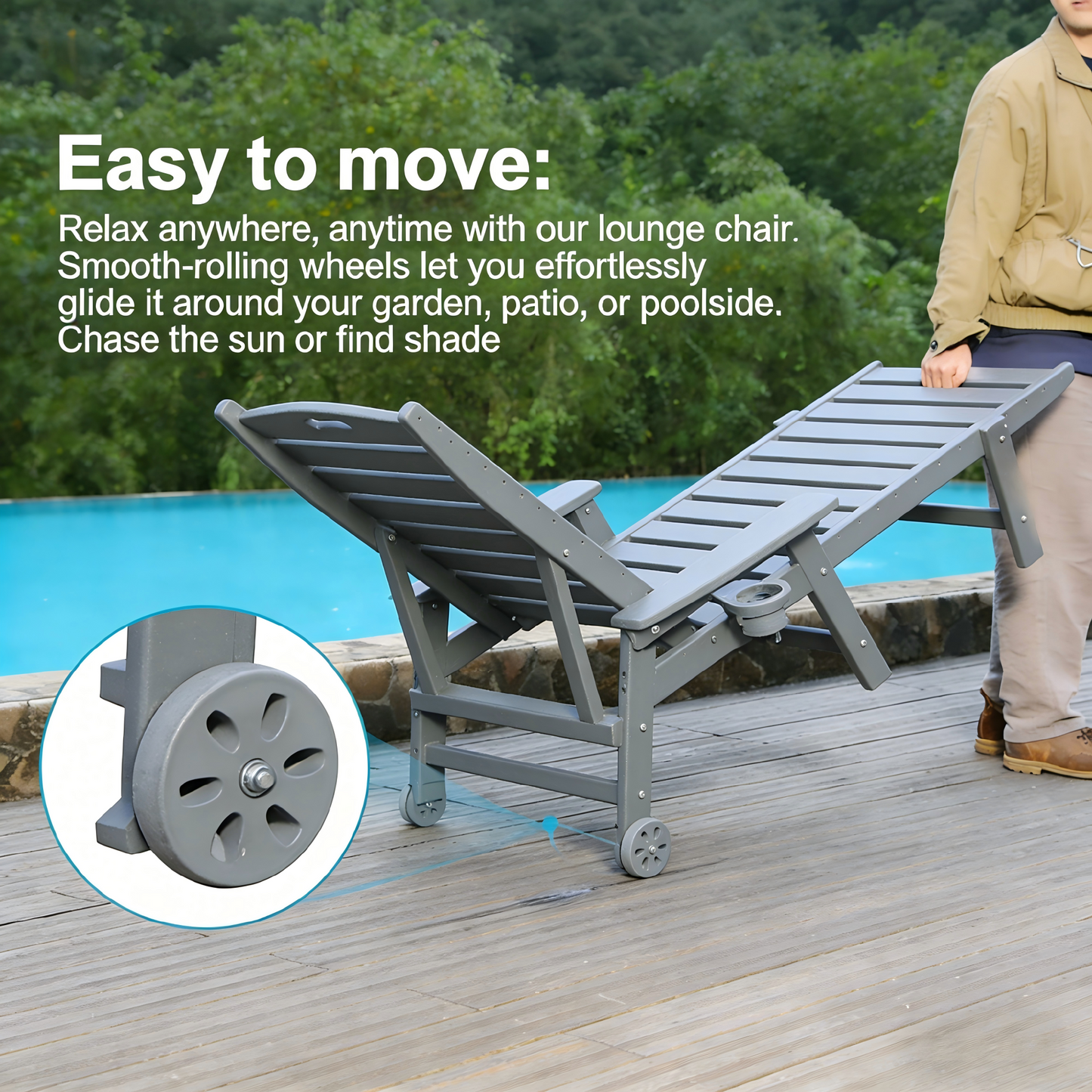HDPE Chaise Lounge Chair Outdoor with Adjustable Backrest, gray, wheels, HouseOfZazla on Tampa Home & Garden Store