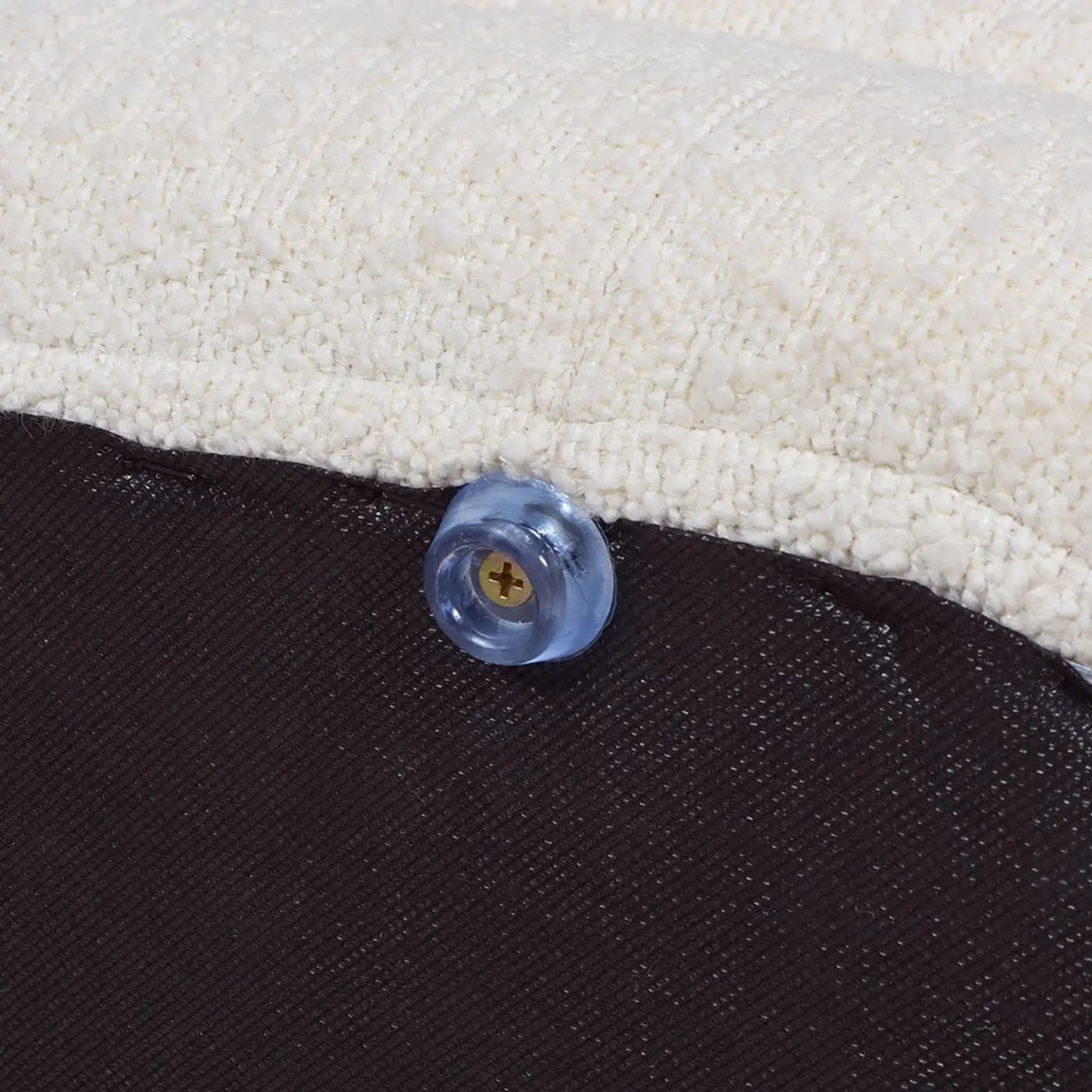 Fuji upholstered oval storage bench with white plush top and blue caster under dark base on Tampa Home & Garden Store