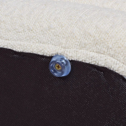 Fuji upholstered oval storage bench with white plush top and blue caster under dark base on Tampa Home & Garden Store