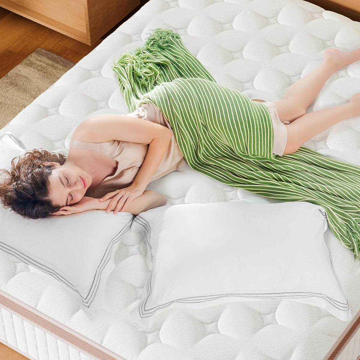 14 Inch Firm Hybrid Mattress Queen by HouseOfZazla white quilted cover with subtle tufting on Tampa Home & Garden Store