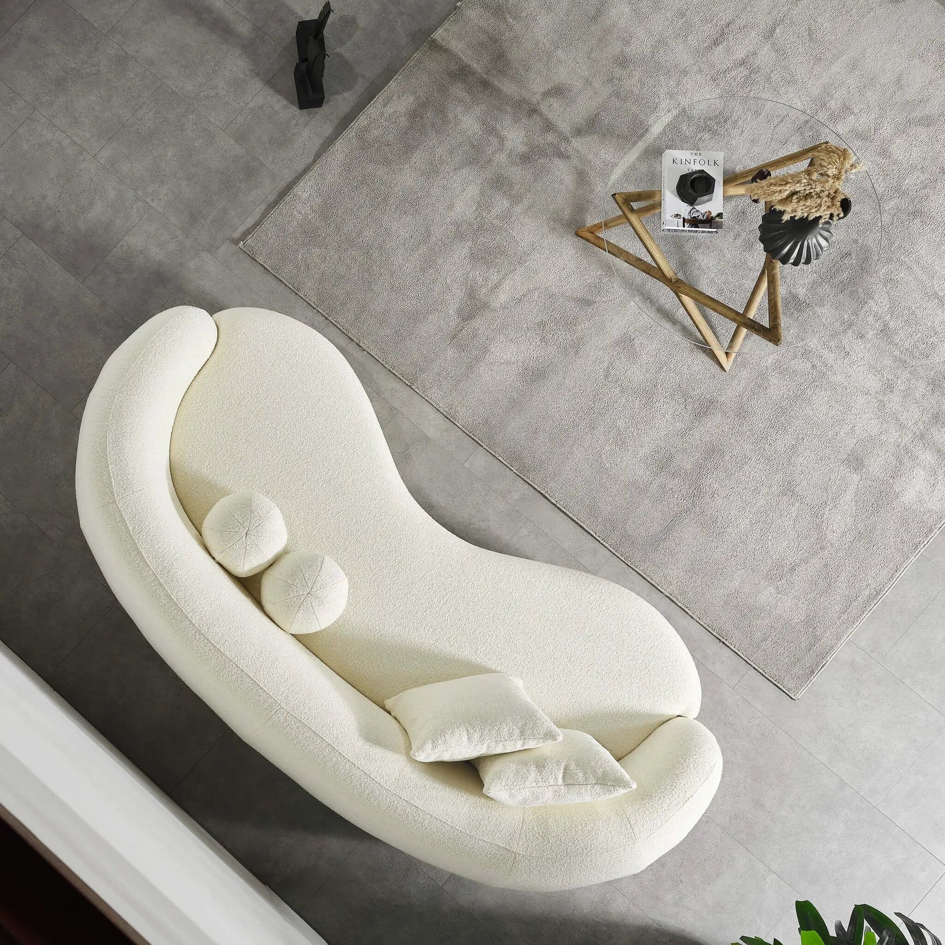 Drake Japandi Curvy Boucle Sofa ivory fabric stationary by Unique Piece Furniture on Tampa Home & Garden Store