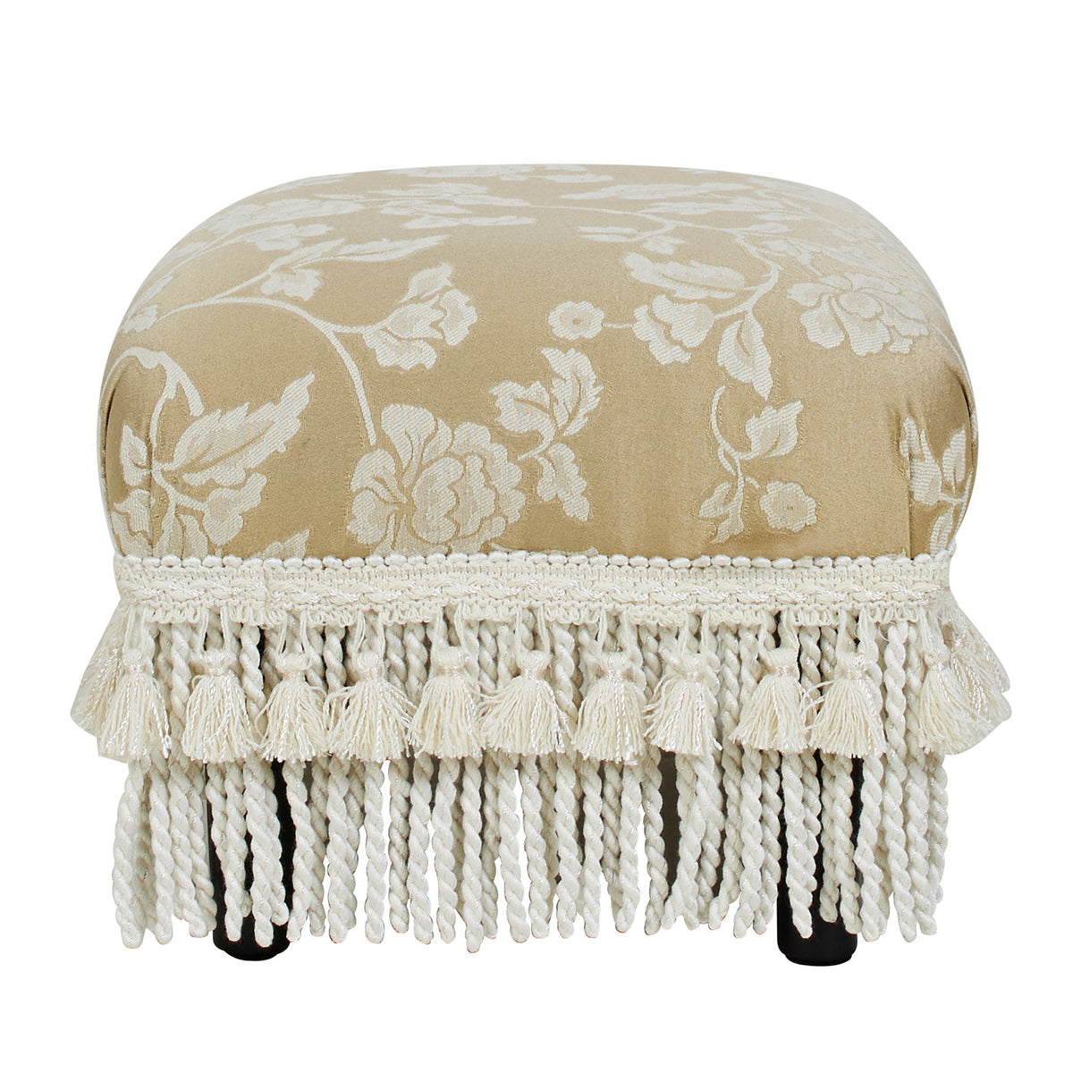 Stool ottoman accent footstool in beige damask with cream tassel fringe by HouseOfZazla on Tampa Home & Garden Store