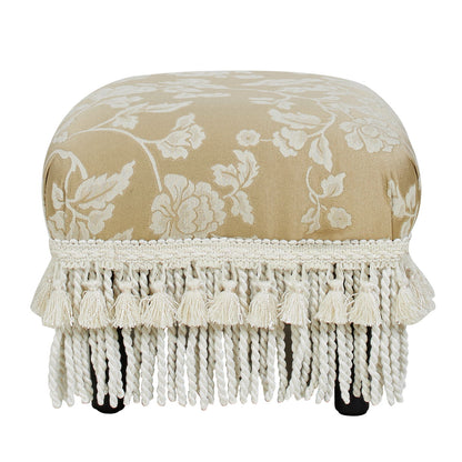Stool ottoman accent footstool in beige damask with cream tassel fringe by HouseOfZazla on Tampa Home & Garden Store