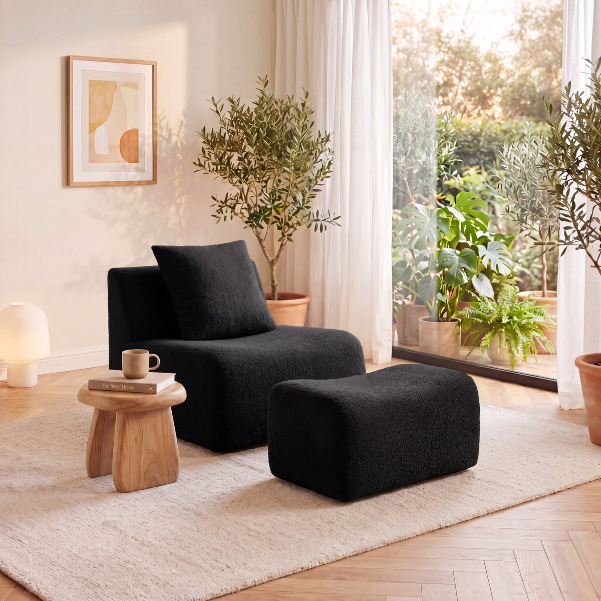 Soft Teddy Fabric Boneless Sectional Sofa