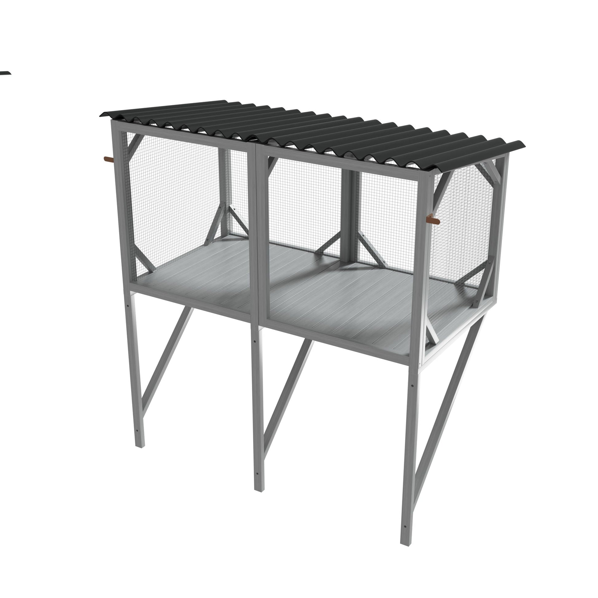 Cat Window Box cage in gray metal frame with mesh panels and corrugated roof on Tampa Home & Garden Store