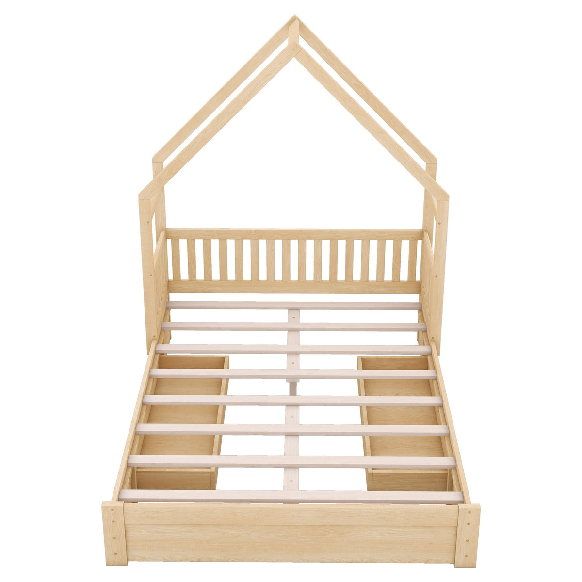 House Style Platform Bed with Guardrail and 2 Drawers, natural wood storage bed by HouseOfZazla on Tampa Home & Garden Store