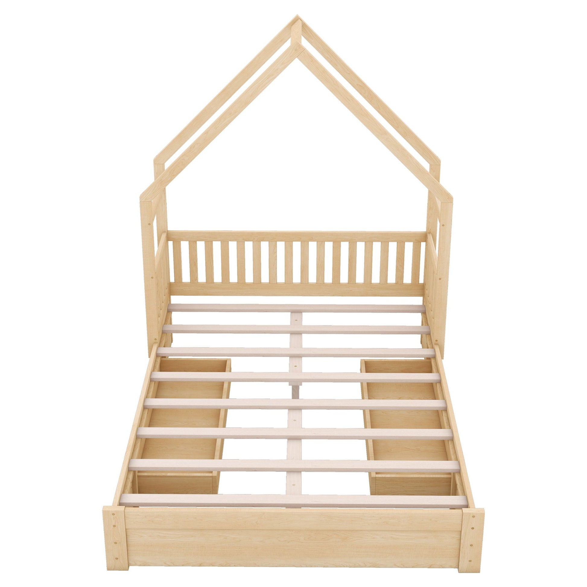 House Style Platform Bed with Guardrail and 2 Drawers, natural wood storage bed by HouseOfZazla on Tampa Home & Garden Store