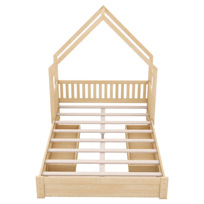 House Style Platform Bed with Guardrail and 2 Drawers, natural wood storage bed by HouseOfZazla on Tampa Home & Garden Store