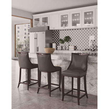 Emperor Bar Height Barstool with Backrest, gray solid-wood frame, set of 3 at kitchen island on Tampa Home & Garden Store