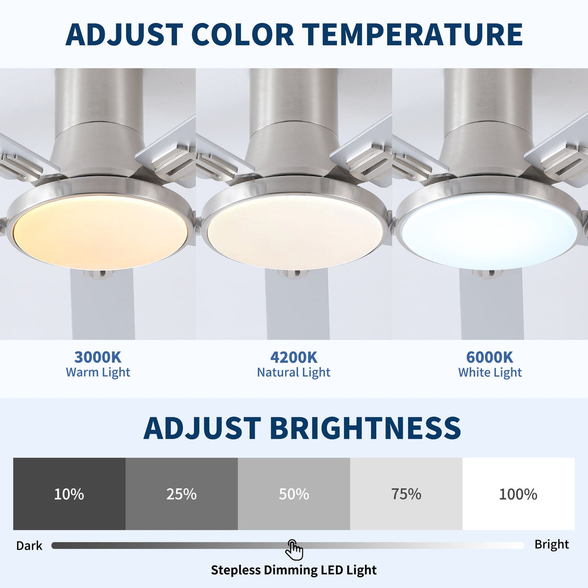 Ceiling fan with LED light and remote by HouseOfZazla brushed nickel, 3000–6000K options on Tampa Home & Garden Store