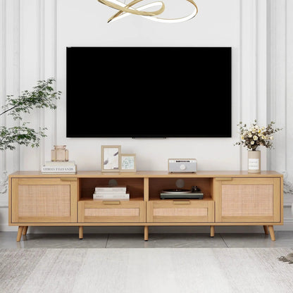 Rattan and Solid Wood TV Stand With Cable