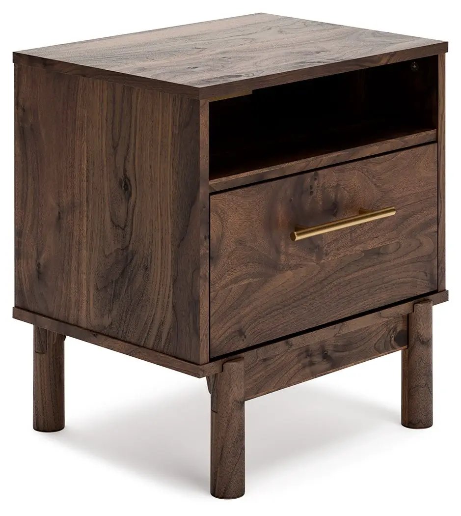 Calverson Night Stand Walnut Finish with Handle