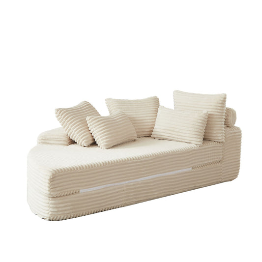 Semi Circular Sofa Bed with Neck Pillow and Throw Pillows, beige corduroy HouseOfZazla on Tampa Home & Garden Store
