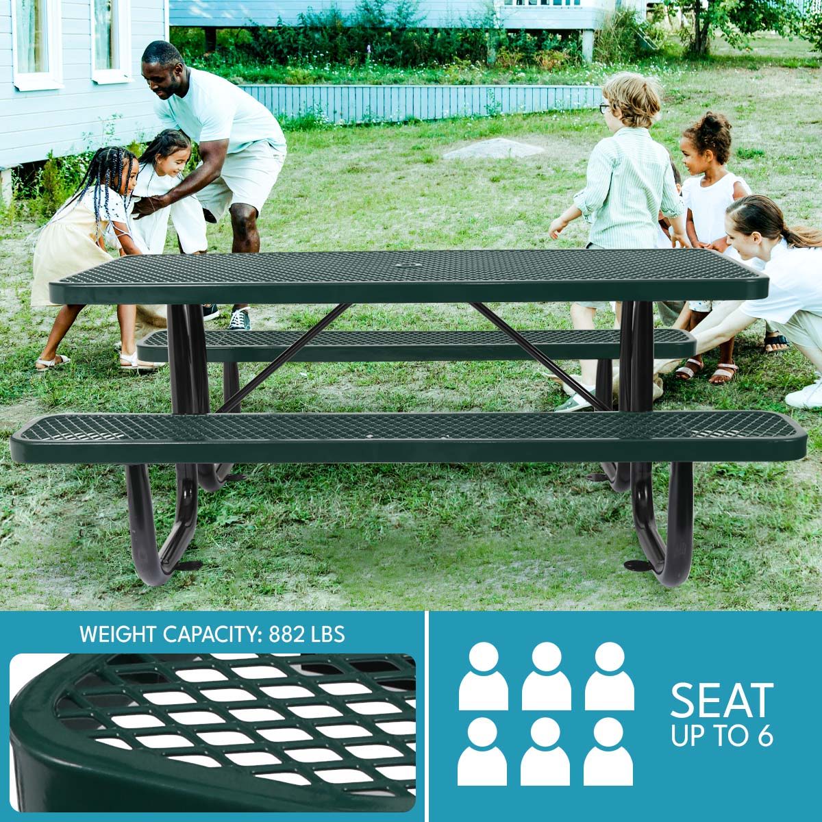 Outdoor Steel Picnic Table and an Umbrella Pole