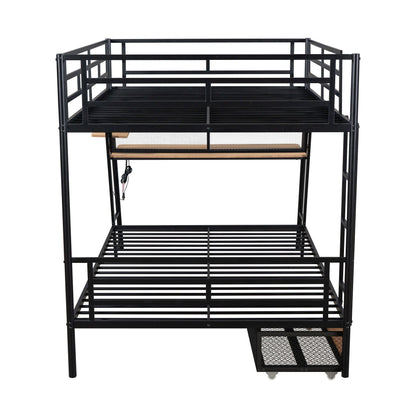 Full-size black metal bunk bed frame with built-in desk beneath and slatted platform on Tampa Home & Garden Store