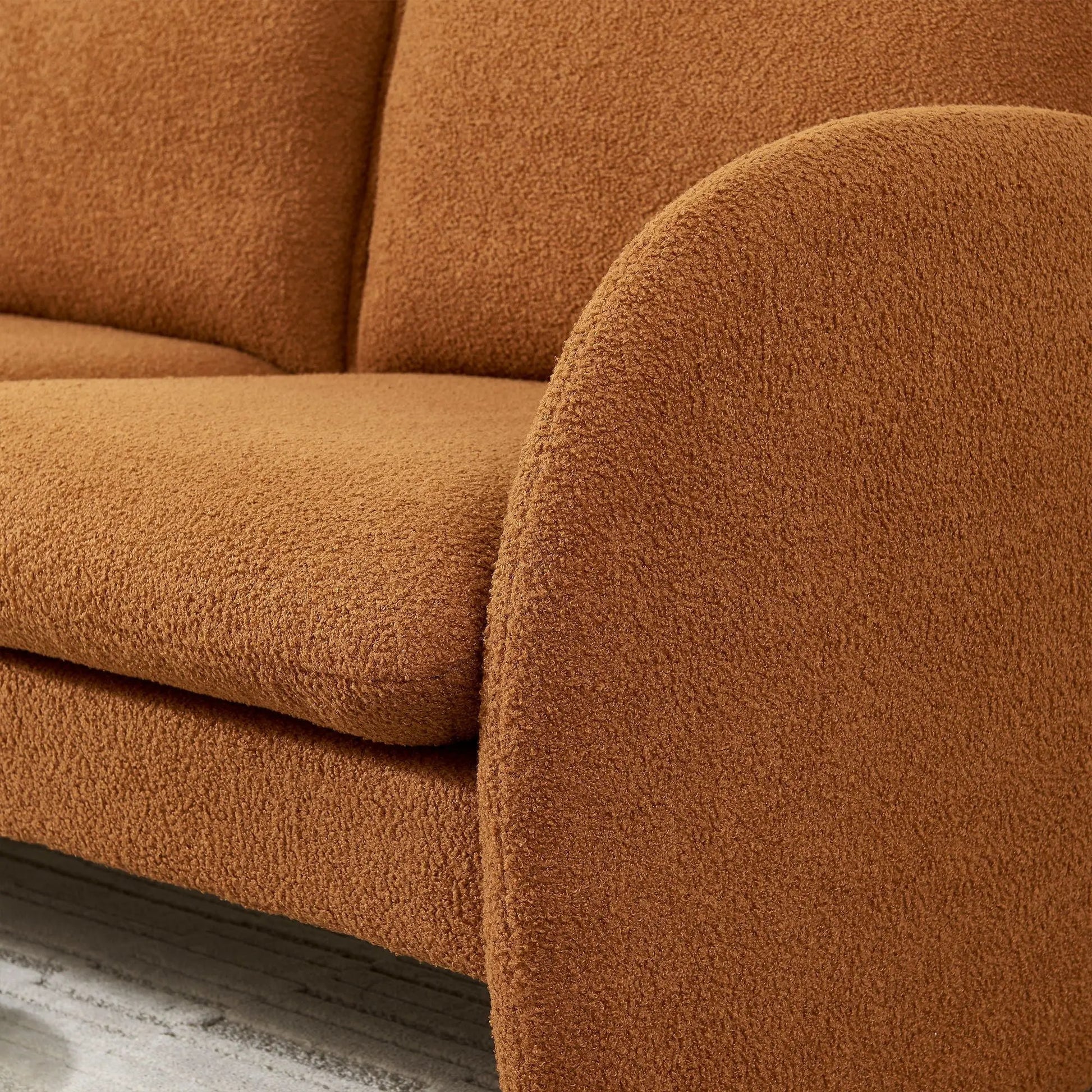 Loveseat sofa rust brown sherpa fabric upholstery with rounded arm on Tampa Home & Garden Store