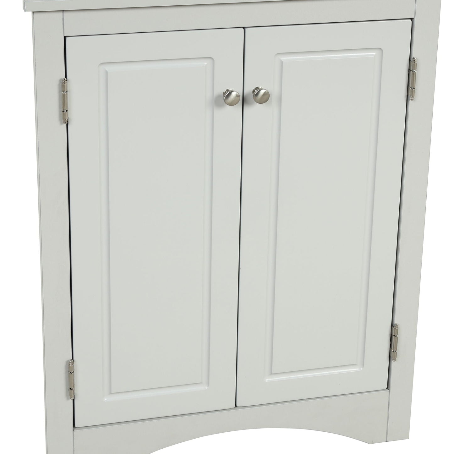 Triangle bathroom storage cabinet with two-panel light gray doors freestanding linen cabinet on Tampa Home & Garden Store