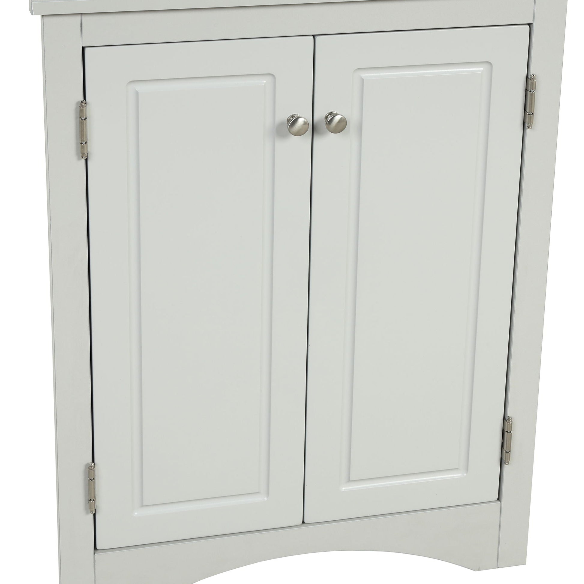 Triangle bathroom storage cabinet with two-panel light gray doors freestanding linen cabinet on Tampa Home & Garden Store