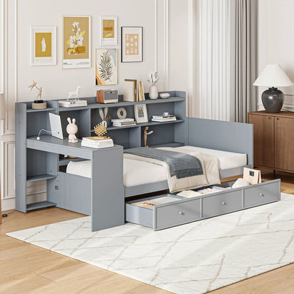 Daybed with desk and 3 drawers in blue-gray featuring USB ports by Unique Piece Furniture on Tampa Home & Garden Store