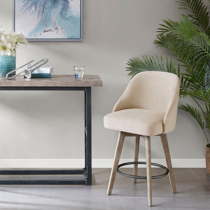 Beige fabric counter stool with solid wood legs for 24–27 in counter height on Tampa Home & Garden Store