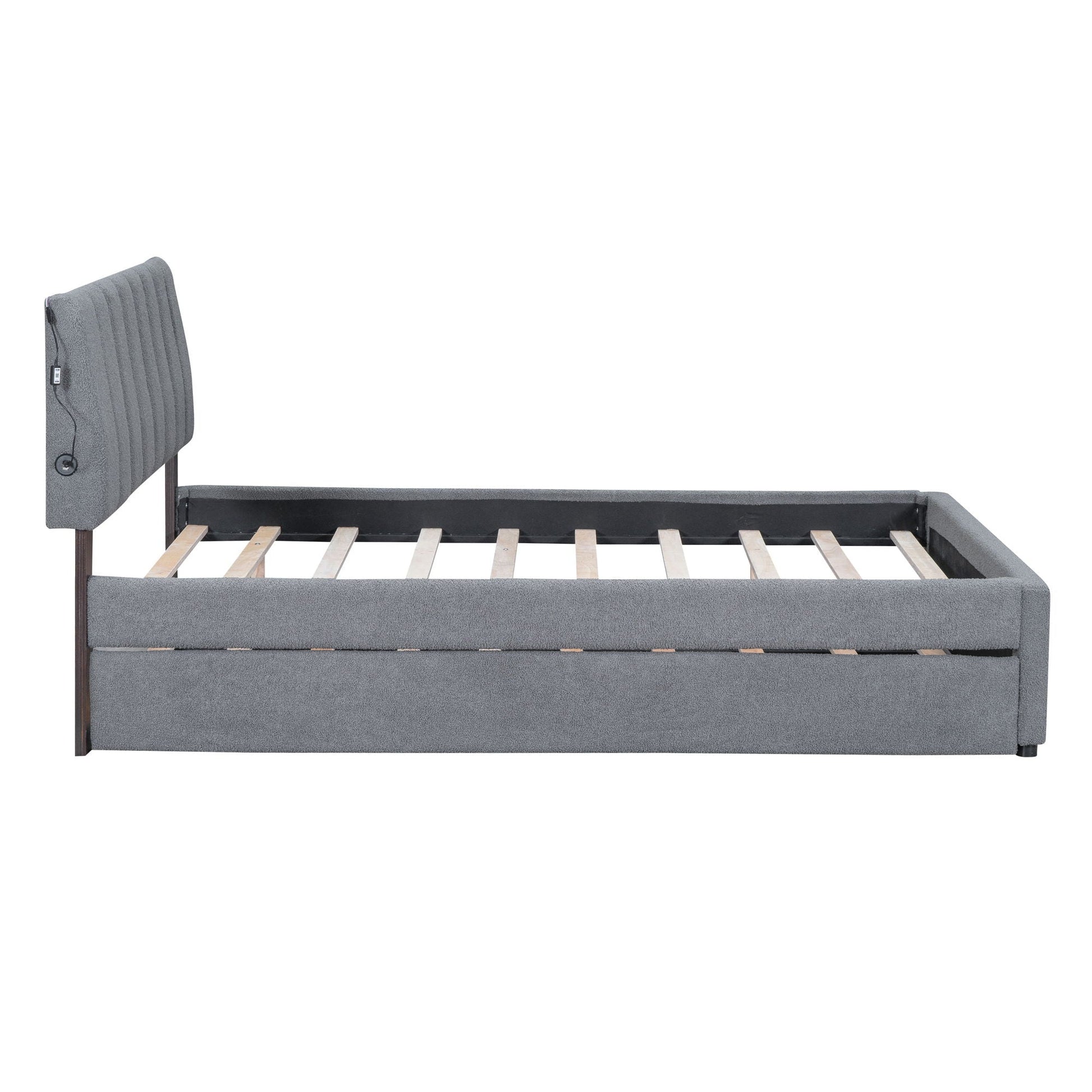 Upholstered platform bed with gray tufted headboard and built-in trundle, HouseOfZazla on Tampa Home & Garden Store