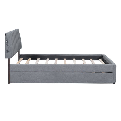 Upholstered platform bed with gray tufted headboard and built-in trundle, HouseOfZazla on Tampa Home & Garden Store