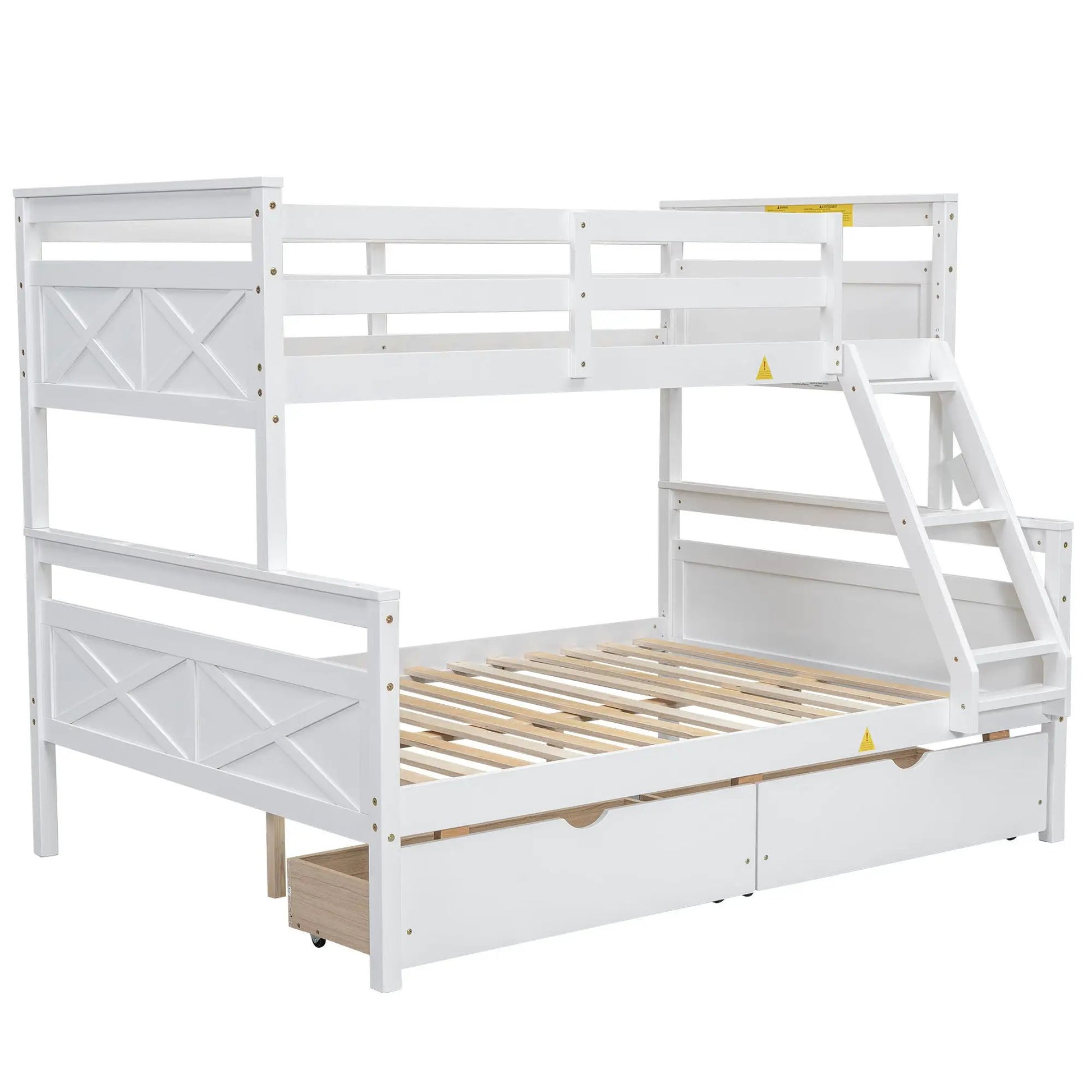 Bunk bed with ladder and safety guardrail, white wood frame, Unique Piece Furniture on Tampa Home & Garden Store