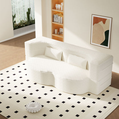 Floor sofa with 2 pillows, white upholstery, convertible twin mattress by HouseOfZazla on Tampa Home & Garden Store