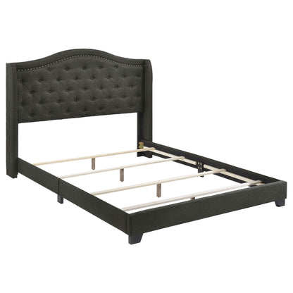 Copper Wingback Bed headboard in charcoal gray fabric with tufted buttons by HouseOfZazla on Tampa Home & Garden Store