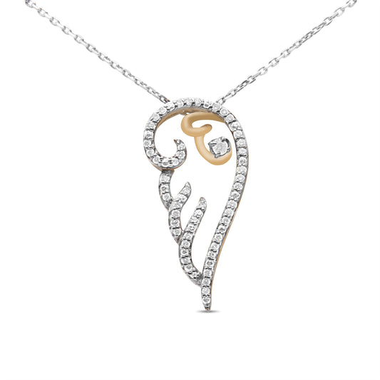 Diamond halo pendant necklace with gold script inside circle on silver chain, Bids.com on Tampa Home & Garden Store