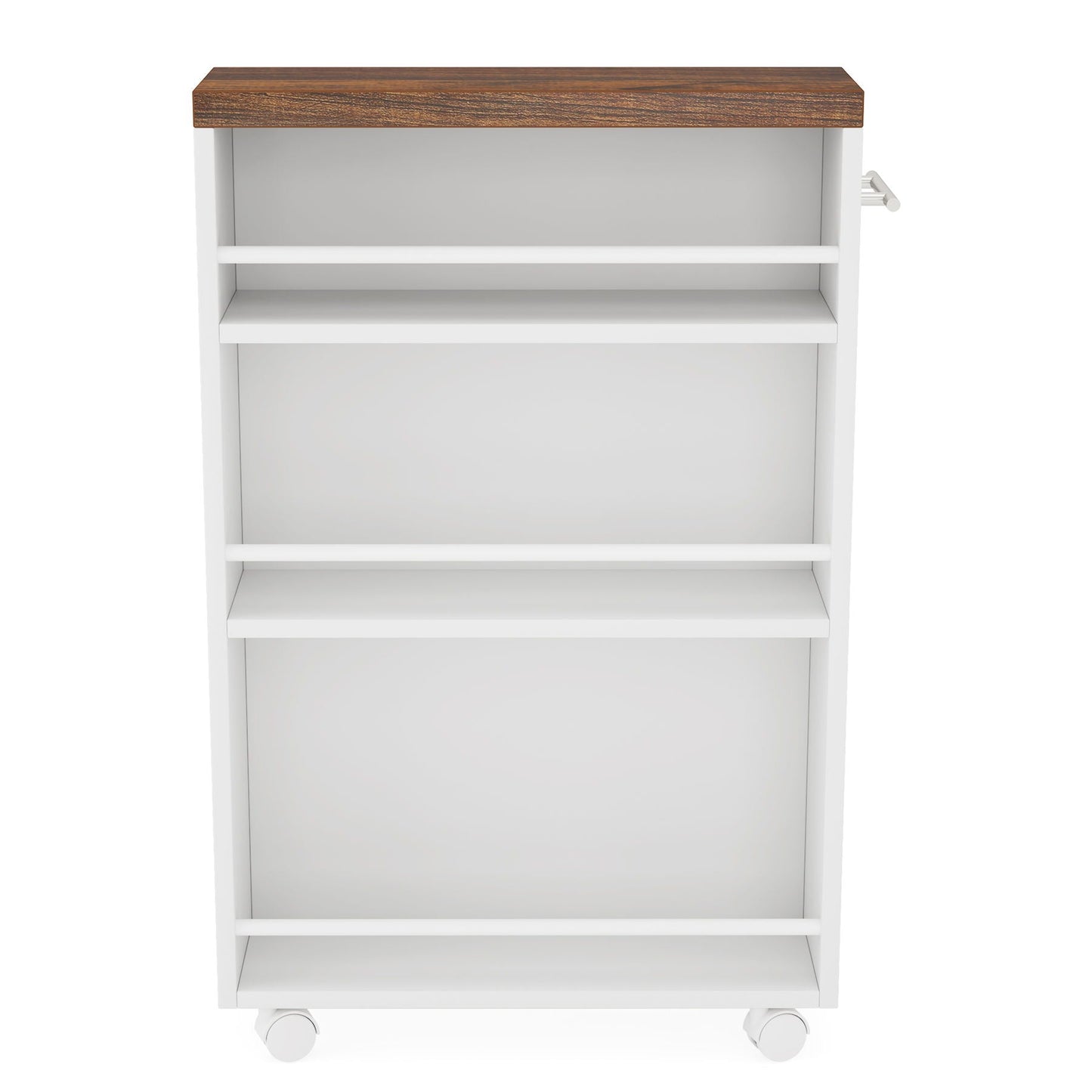 4 Tier Narrow Rolling Kitchen Slim Storage Cart white frame with wood top by HouseOfZazla on Tampa Home & Garden Store
