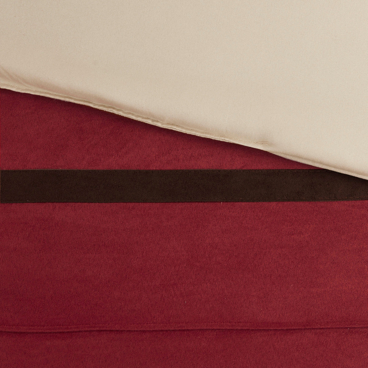 7 pc pieced faux suede comforter set red cal king by HouseOfZazla with beige and dark stripe on Tampa Home & Garden Store