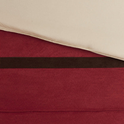 7 pc pieced faux suede comforter set red cal king by HouseOfZazla with beige and dark stripe on Tampa Home & Garden Store