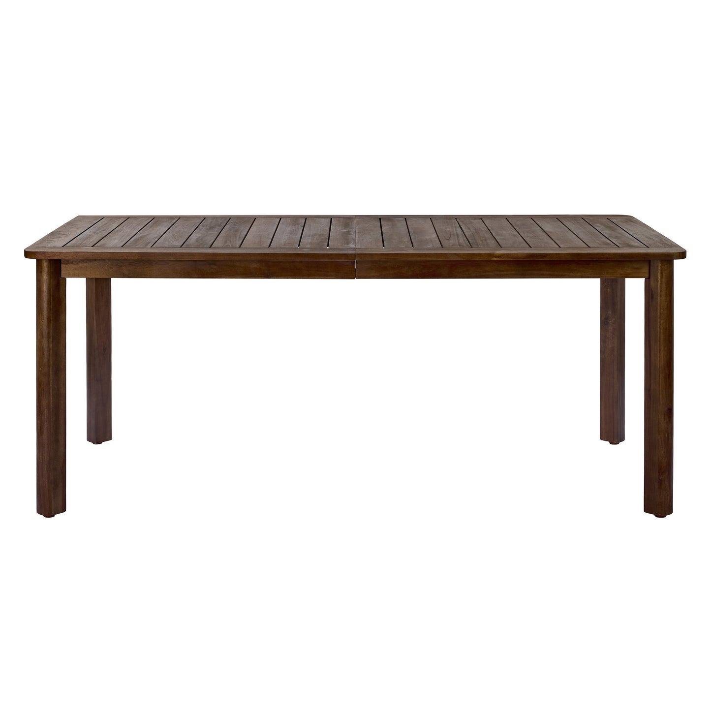 Dark brown acacia wood outdoor dining table with slatted top on Tampa Home & Garden Store
