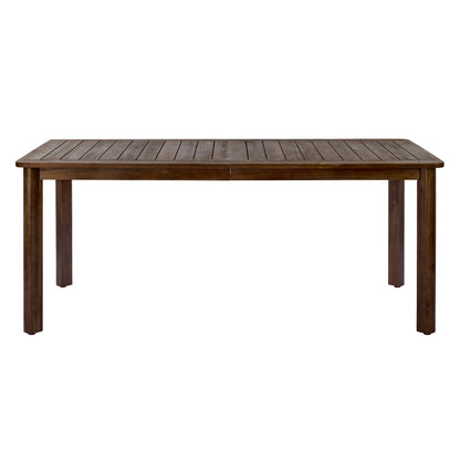 Dark brown acacia wood outdoor dining table with slatted top on Tampa Home & Garden Store